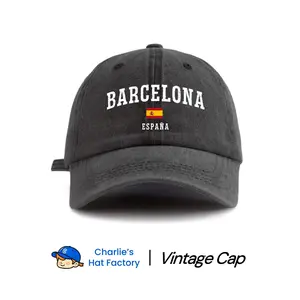 S&T 1 Pc BARCELONA ESPAÑA Print Washed Baseball Cap, Classic Casual Stylish Vintage Soft Sweatband Adjustable Size Lightweight Versatile Vintage Dad Hat, Suitable For Outdoor Sports Daily Wear Party Vacation Perfect Gift For Families And Friends
