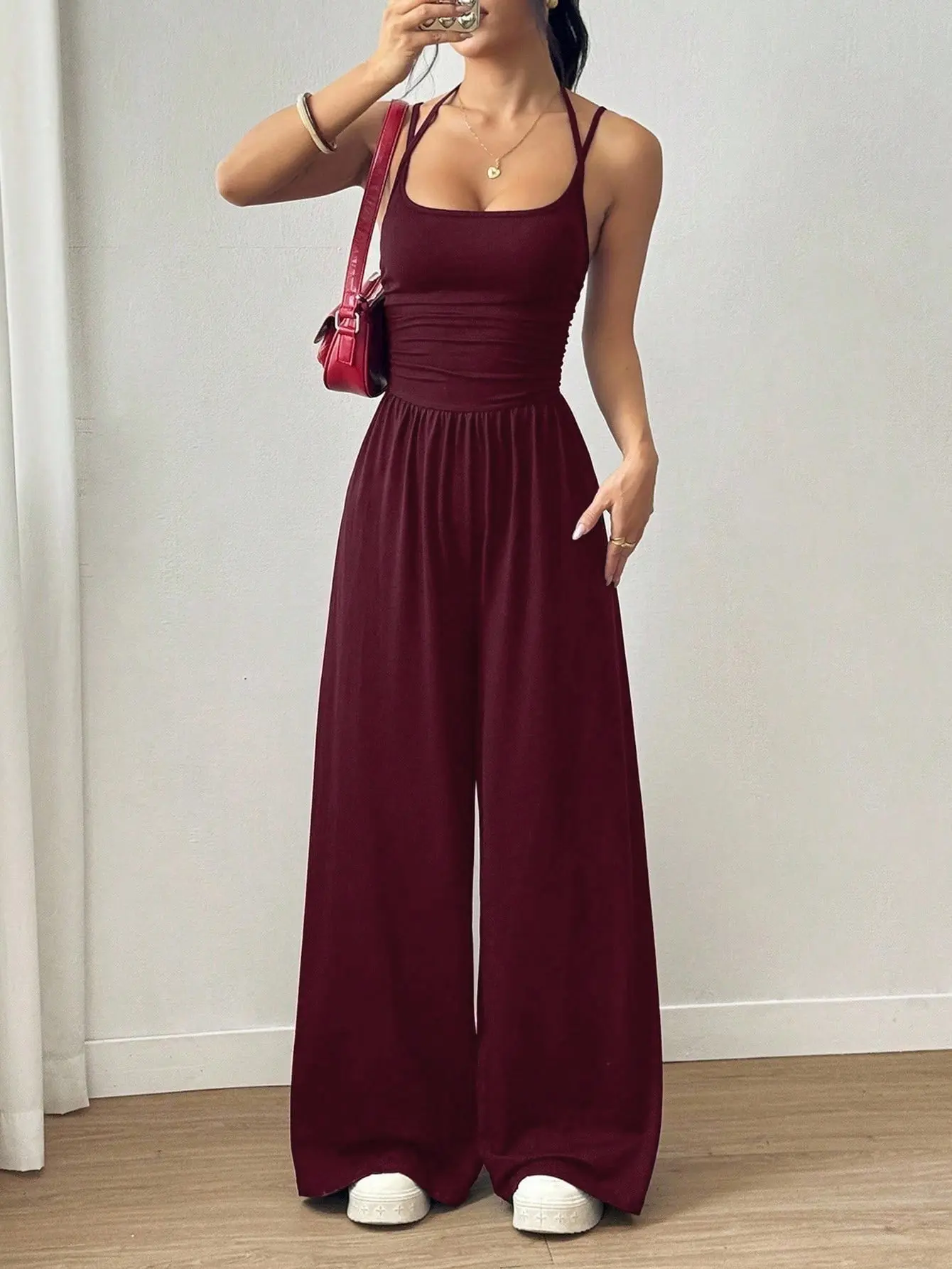 Summer Halter-Style Wide-Leg Loose-Fitting Women's Casual Racerback One-Piece Pants