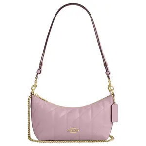 Coach Caitlin 24 Quilted Letter-Embossed Leather Handbag for Women – Crossbody, Shoulder, or Top Handle – Carnation Pink