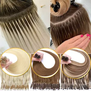 Thick Nano Ring Tip Hair Extensions 100% Real Remy Human Hair Nano Beads Loop Bonds Microlink Nano Bonds Balayage Ombre 1g/Strands 14"-24" Long Highlight Brown Blonde