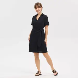 Women's Short Sleeve Wrap Tie Mini Shirtdress - Universal Thread Black M
