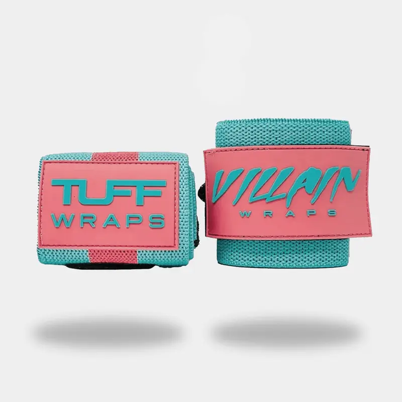 TuffWraps 16" Villain 3" Wide (3 inches) Thumbless Elastic Wrist Straps - Pink & Teal, Silicone Durability, No Cotton/Poly Design, Weightlifting Gym Accessories for Strongman Training (Steadier Wrist Support, Elastic Wristbands)