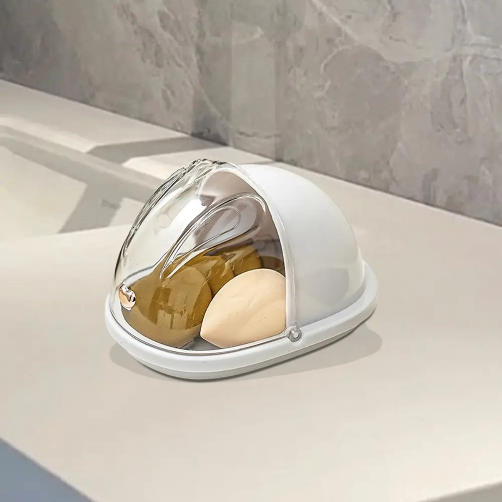 Transparent high-quality cosmetic box with flip cover - modern cosmetic sponge and beauty egg storage box, minimal storage organizer, durable plastic travel portable bathroom dressing table storage box, ladies' gift, simple design, transparent material