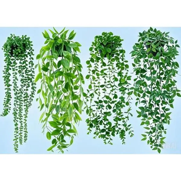 4 Pack Plastic Faux Hanging Greenery Hanging Flowers for Shelf - Fake Potted Plants with Eucalyptus Vine, Mandala Vine, String of Pearls, Pea Pod Leaves - Home Decor for Office, Living Room