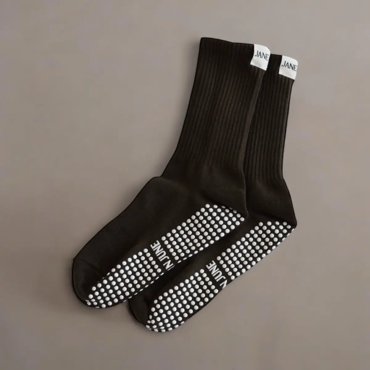 Jane in June Pilates Grip Socks, Plain Jane Sock in Mocha Brown, Comfortable Fit for Everyday Wear. ONE SIZE FITS MOST