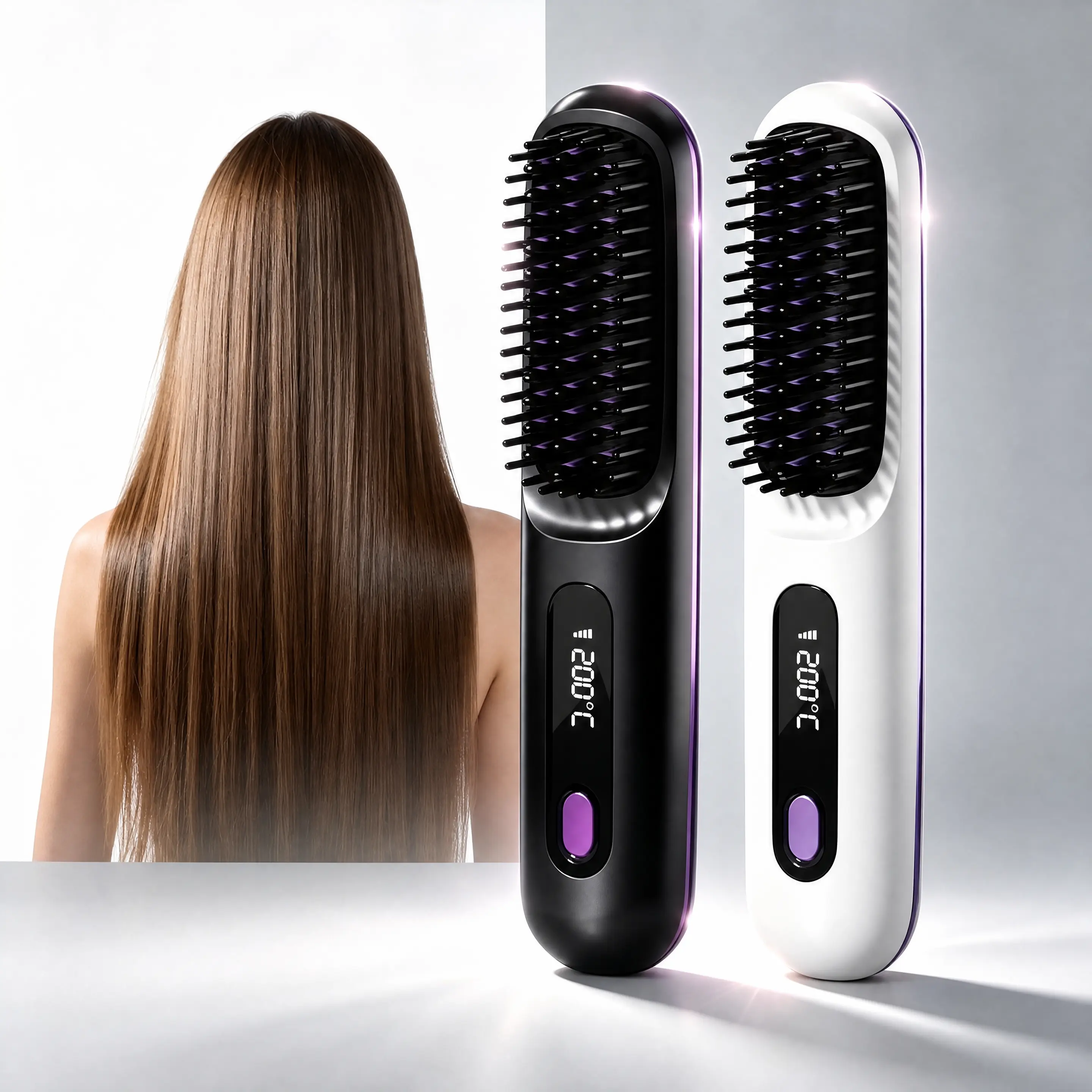 Cordless Mini Ionic Hair Straightening Brush, Rechargeable Portable Straightener Comb with 3 Temperature Settings, Fast Heating Ceramic Hair Care Styling Tool for Women Travel Use