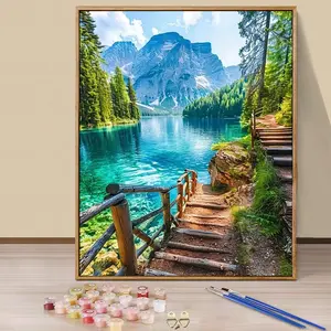 Paint by Numbers Kit for Adults Beginners - 16x20in/40x50cm Color Canvas, Easy DIY Mountain Lake Acrylic Painting Set, Art Supplies, Wall Decor for Home, Gift for Birthday, Mother's Day and Christmas, Without Frame