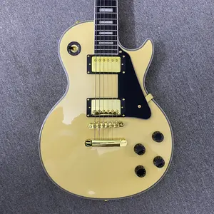 Cream Custom Electric Guitar with Gold Hardware, HH Pickups, Solid Body, Rosewood Fretboard, 22 Frets, 6 Strings