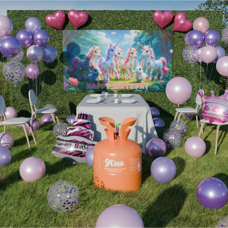 13L Helium Tank Up To 50 Pink&Purple Latex Balloons, 6Foil Balloons, 1Happy Birthday 5.9X3.6Ft Backdrop, 8 Accessory Tools