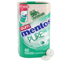 Mentos Pure Fresh Spearmint Sugar Free Chewing Gum With Xylitol Sweetener, Paperboard Bottle, 80 Pieces