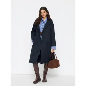 Cider Collar Long Sleeve Wrap Oversized Longline Trench Coat With Belt