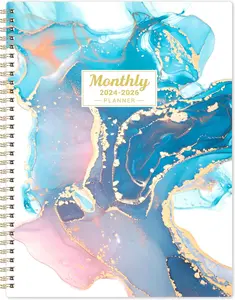 2024-2026 Monthly Planner - Pink Waterink, 2-Year Planner 8.5" x 11" with Contacts + Passwords + Dual-Sided Pocket + Thick Paper + Twin-Wire Binding
