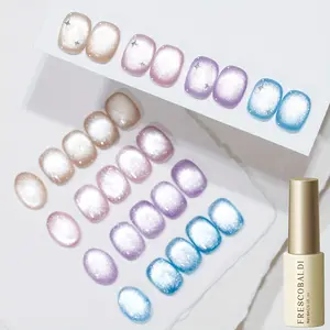 Frescobaldi Cylindrical Bottle Bubble Sweet Summer Gel Nail Polish Set 4 Ultra-Bright Cat Eye Colors Shiny Finish Strong Adhesion DIY Nail Art Design for Salons