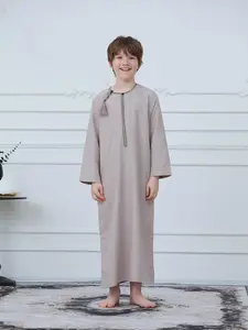 Boys' Long Sleeve Embroidered Zipper Omani Robe, Loose-Fitting Modest Style, All Seasons Wear, Muslim Boys' Clothing, Kids Clothing, Modesty