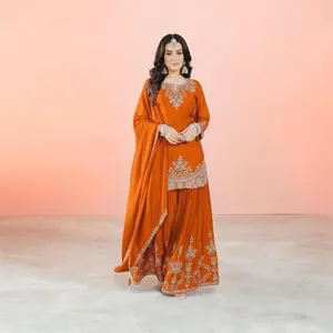 Sirowski and jari work Plus size heavy work  chinnon Silk divider set  Ethnic Partywear  Womenswear Indian Suits Asian Clothes