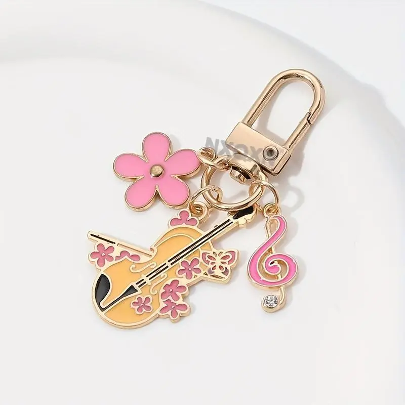 [Violin Note Keychain] Music Series - Elegant Flower Oil Drop Alloy, Gender-Neutral Keychain - Sweet Cute Headphone Decoration Gift for Musicians & Music Lovers, Gender-Neutral Keychains