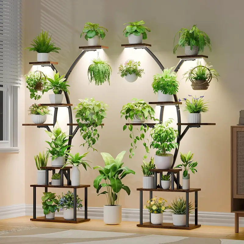 Tall Plant Stand Indoor with Grow Lights, 64" 8 Tiered Meta Plant Shelf, Large Corner Shelves Display Rack Flower Stand Holder for Living room, Patio