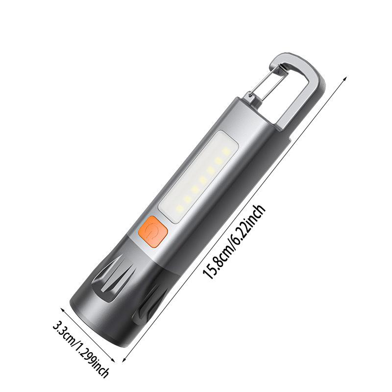 Mini bright LED rechargeable waterproof flashlight with hook, high brightness, with side light, zoomable, ultra-bright handheld flashlight, suitable for emergencies / camping / home / hiking / adventures