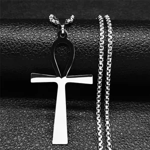Gothic Egyptian Ankh Necklace - Stainless Steel Key of Life Amulet in Black - Perfect Religious Jewelry Gift N8582