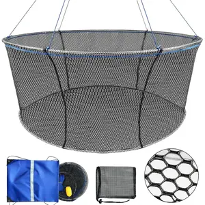 Floating Fishing Net Rubber Pier Net with Rope Portable Bridge Fishing Net Drop Net for Pulling Up Fish Minnows Lobster Crawfish Shrimp