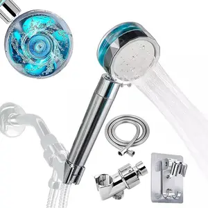 Shower Head with Fan Design, Handheld Shower Head, 1 Set High Pressure Shower Head with Stainless Steel Hose & US Standard Bracket/Punch-free Adhesive Bracket, High Pressure Showerhead