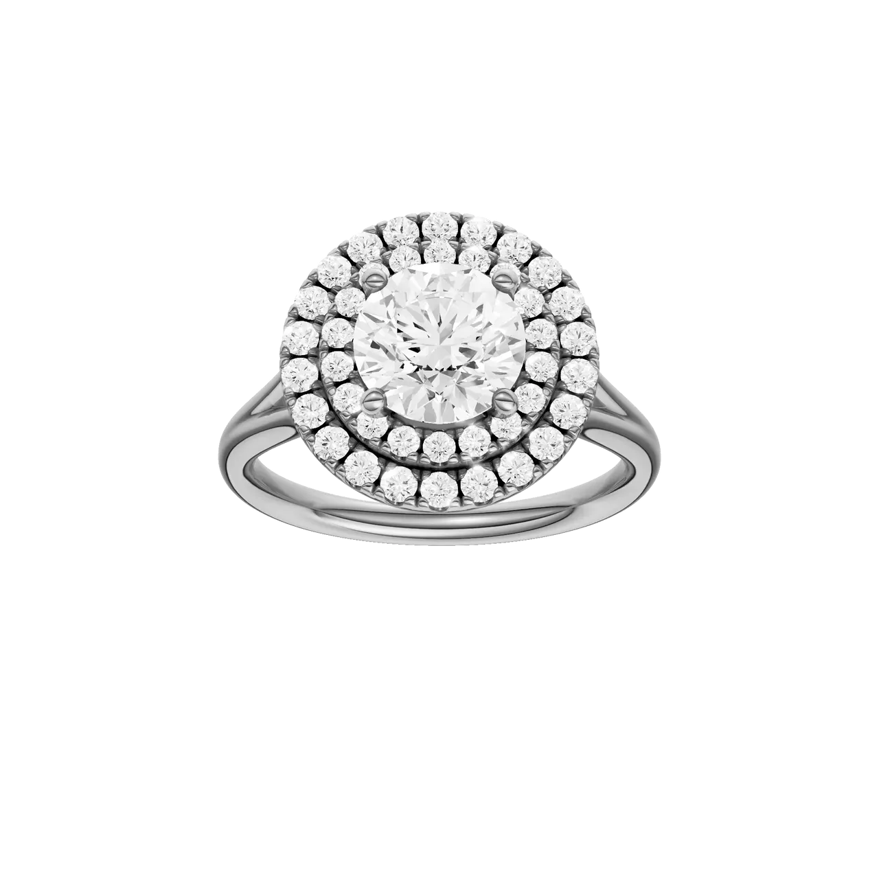 Solstice: Round Cut, Plain Band, Double Halo Engagement Ring