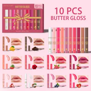 Miss PactorX Butter Gloss 10pcs/Box Tinted Lip Jelly Long Lasting Moisturizing Glossy Enhancing Lip Color Unique Gift For Women Lipstick Makeup Hydrating Shine Finish