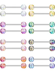 16 Pieces 14G Tongue Piercing Steel 12 mm 14 mm Nipple Piercing 16 mm 18 mm Plastic Multicoloured Stainless Steel Nipple Piercing Barbell for Women