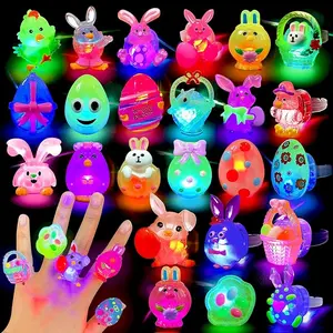 Easter Egg Fillers Glow in the Dark Rings – 28pcs Light Up Easter Basket Stuffers & Party Favors for Kids Teens Boys Girls