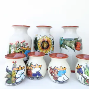 Ranchero 1 Flower Vase & 1 Coffee Mug Handmade Hand Painted Mexican Art Pottery in Bright Colors with Floral Design Vibrant Decor for Any Room