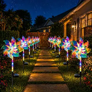 Solar Powered LED Windmill – Colorful Outdoor Garden Spinner, Waterproof, Night Glow Lawn & Patio Decoration