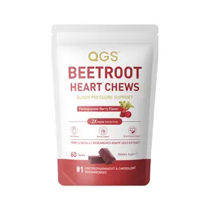 QGS Beetroot Heart Chews Blood Pressure Support with Grape Seed Extract Non-GMO Pomegranate Berry Flavor 60 Count Dietary Supplement for Heart Health - Healthcare
