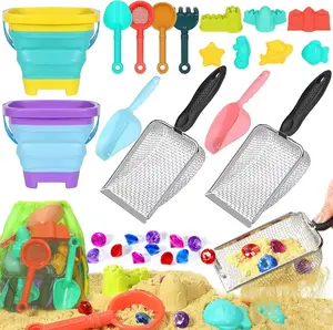 Beach Sand Toys for Kids,Sand toys with 2 Collapsible Beach Bucket,2 Beach Sifter Shovel,Sand Shovel Set,Sand Castle Kit,Sea Animal Molds,Diving Gem Pool Toy,Mesh Bag Travel Toys for Toddler 3-10 fire continuous automatic water