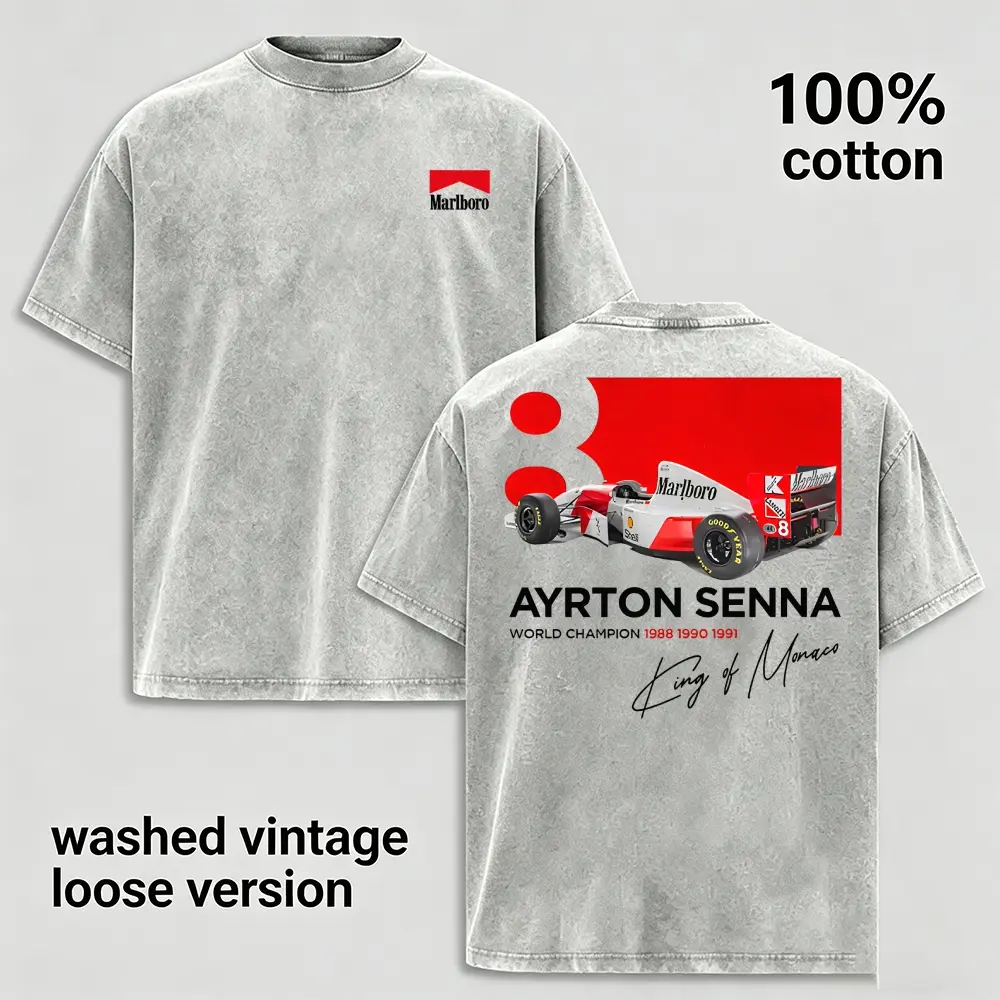 Vintage King of Monaco Racing Graphic Tee Men Washed Grey T-Shirt Grand Prix Motorsport Heavyweight 100% Cotton Loose Fit Casual Top Streetwear Harajuku Short Sleeve Clothing Summer Graphic Tee Hip Hop Oversized Apparel