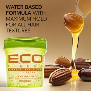 ECO Finest Black Castor Oil Styling Gel 8 oz - Adds Shine & Tames Split Ends - Moisture-Rich & Alcohol-Free - Max Hold & Lightweight - Ideal for All Hair Types - Salon-Quality Finish - Haircare, Clear - Daily, Gentle