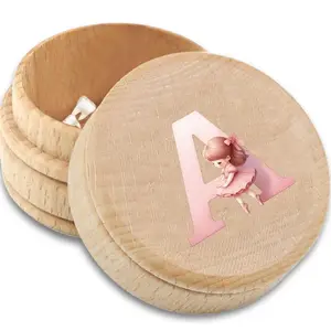 Wooden Letter & Ballerina Pattern Tooth Box, 1 Count Lost Teeth Saver Case Organizer, Keepsake Umbilical Cord Box Holder, Souvenir Recording