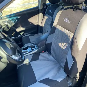 5 Seats Car Seat Covers Universal 1 Set, for Front & Rear Seats, Stylish Polyester Fabric Car Seat Protectors with Embroidered Logo, Airbag Compatible, Fits Most Autos SUVs Vans Trucks, Red Gray Blue Black Car Seat Covers, Car Interior Accessories Outdoor