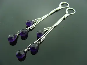 African Amethyst Drops Earrings · Long 925 Sterling Silver Leverbacks · Purple Gemstone Dangle Earrings · February Birthstone Gift