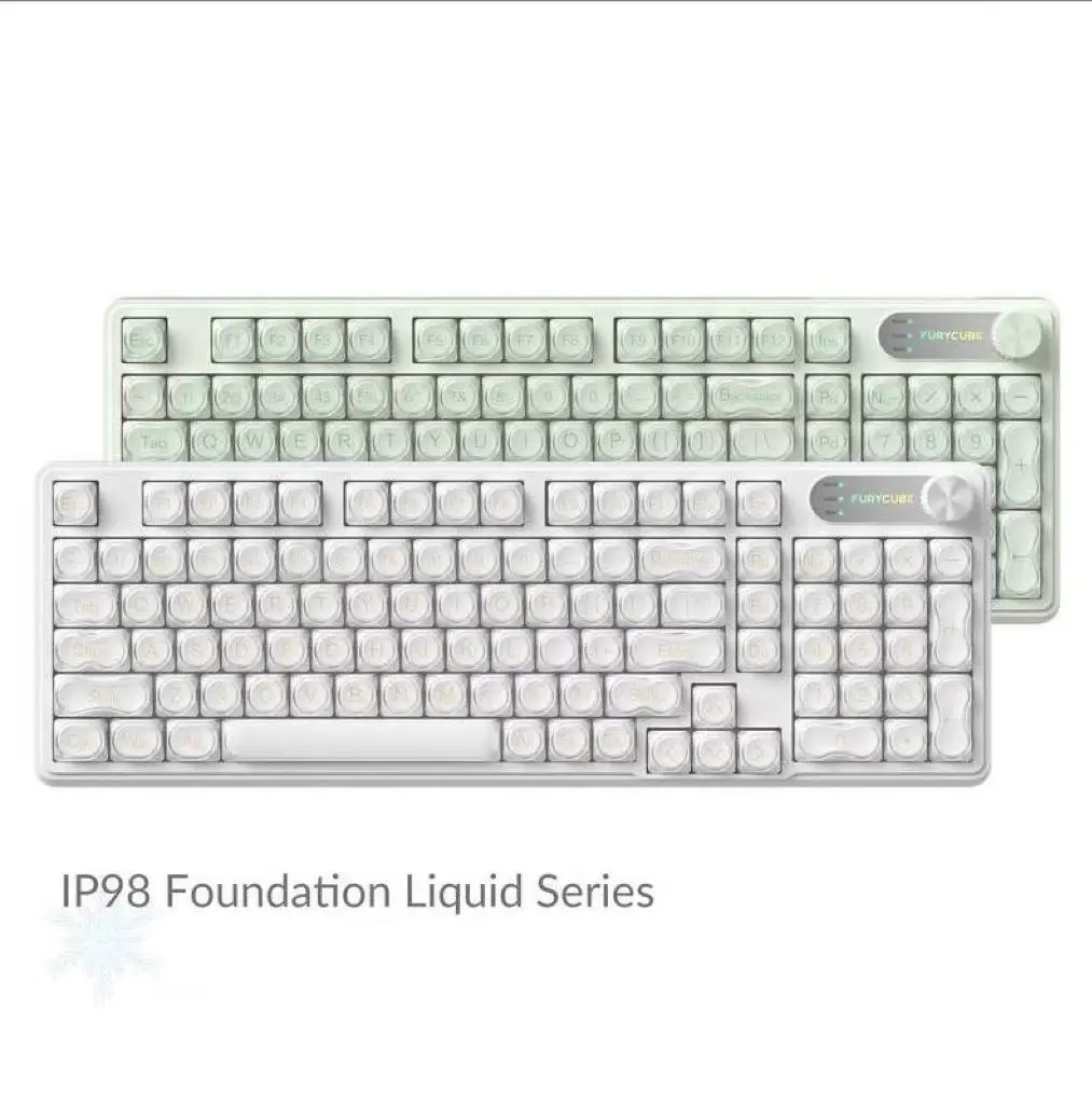Brand New IPX98 Waterproof Wired Membrane Keyboard with Mechanical Feel - Gradient PBT Keycaps, Double-Shot Side-Engraved Backlit Letters, Twistable Smart Knob, Gasket Mount, Hot-Swappable RGB Light, Anti-Oil Matte Texture, Silent for Office Use
