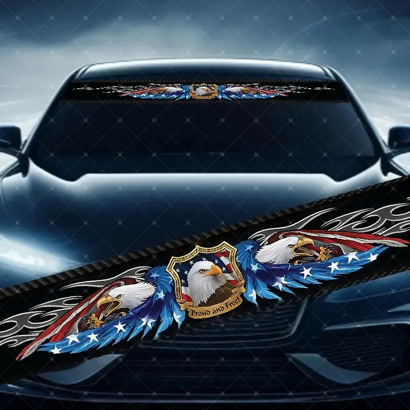 Star Spangled Eagle Wings Car Windshield Sticker, Decorative Vinyl Decal, Scratch Cover Waterproof UV Protection, Fits All Cars, Car Accessories, Automotive Decoration, Vehicle Decoration