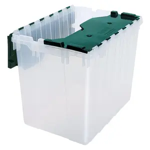 Akro-Mils KeepBox 18 Gal Plastic Storage Bin, Stackable Tote w/ Lid, Clear/Green