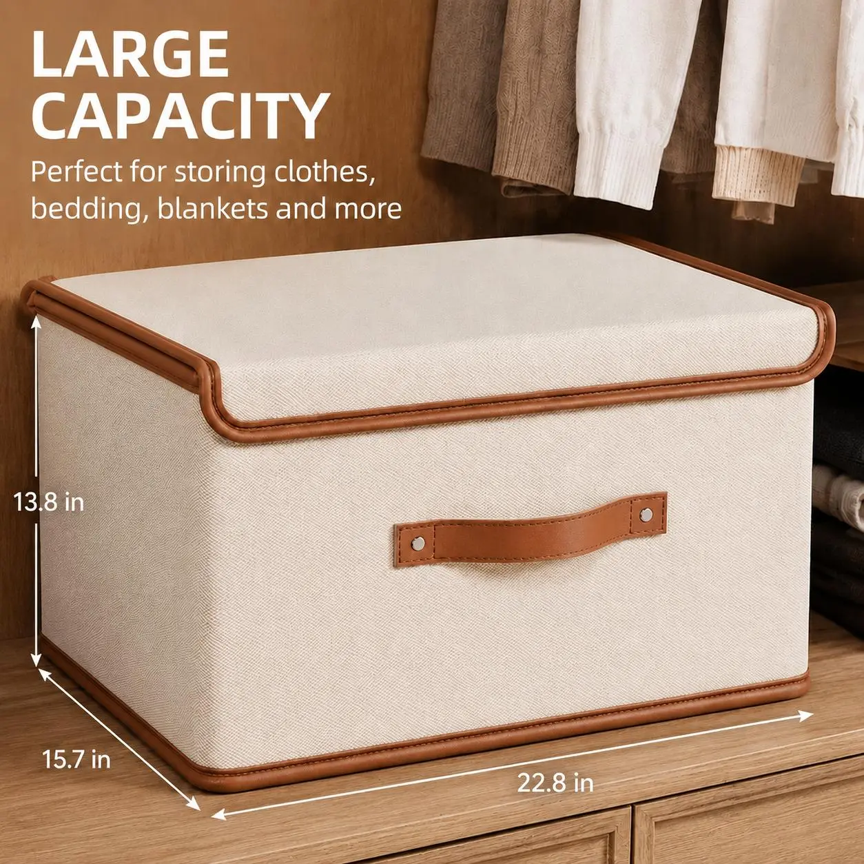81L Extra Large Thickened Oxford Fabric Storage Box, Collapsible Foldable Organizer Basket for Blankets, Quilts, Clothing, Bedroom Home Storage