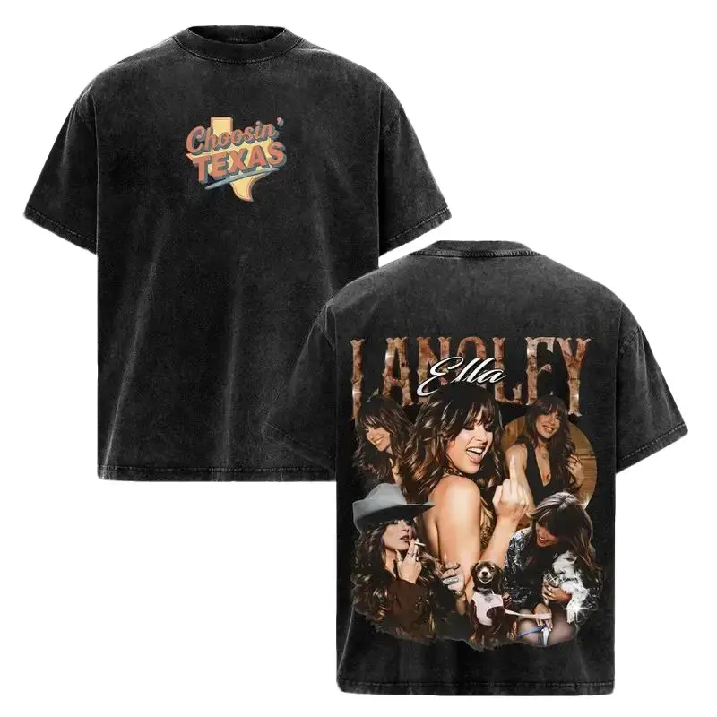 Graphic Short-Sleeve T-Shirt for Women, Vintage Washed Oversized Top in Soft Heavyweight Cotton, Ella Langley 'Choosin' Print, Southern Cowgirl Style