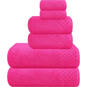 MyOwn Premium Cotton 6-Pack Towel Set for Bathroom - 2 Bath Towels 28x55", 2 Hand Towels 16x24", 2 Washcloths 12x12", Compact & Lightweight, Hot Pink