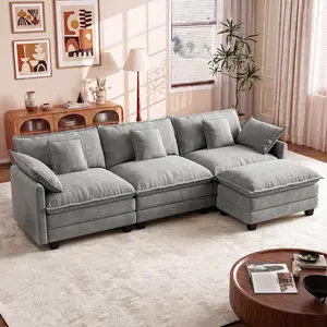 Summergarden【3 Packages Shipping】GuroMagicSofa 111.5'' L-Shaped Modular Sectional Sofa - Comfy Cloud 3-Seater with 1 Movable Ottoman, Cloud Sofa,Deep Seat Linen Couch for Living Room, Beige Color ,Comfort & Stylish Design,Chenille pink