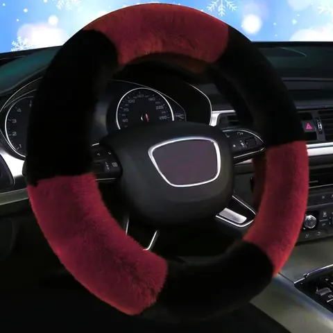 Colorblock Plush Car Steering Wheel Cover, Creative Cute Anti-Slip Warm Grip, Universal Fit Interior Set for Cars and Suvs, Car Interior Accessories, Steering Wheel Decor, Fluffy Steering Wheel Cover