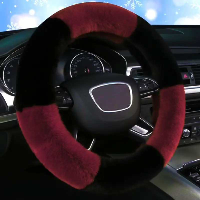 Colorblock Plush Car Steering Wheel Cover, Creative Cute Anti-Slip Warm Grip, Universal Fit Interior Set for Cars and Suvs, Car Interior Accessories, Steering Wheel Decor, Fluffy Steering Wheel Cover