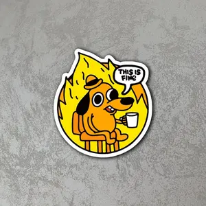 This Is Fine Funny Dog Coffee Meme Vinyl Sticker Waterproof Laptop Car Decal Cute Cartoon Sticker Gift