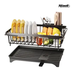 MiAoLi Over the Sink Expandable Stainless Steel Dish Drainer Drying Rack - Smooth, Slide-Adjustable, Rubber-Grip, Farmhouse-Style Compact Holder for Small Kitchen Counter Space Saving, Ideal Gift,summerwins