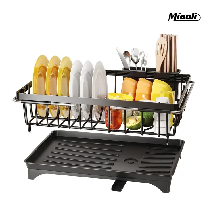 MiAoLi Over the Sink Expandable Stainless Steel Dish Drainer Drying Rack - Smooth, Slide-Adjustable, Rubber-Grip, Farmhouse-Style Compact Holder for Small Kitchen Counter Space Saving, Ideal Gift,summerwins